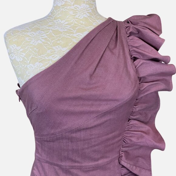 Alexis Adela Deep Lilac One-Shoulder Ruffle Mini Dress Size Medium NO BELT - Picture 4 of 11